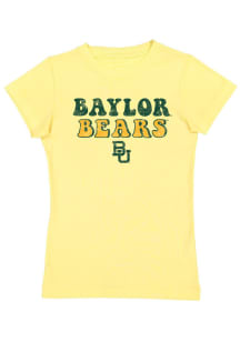Summit Sportswear Baylor Bears Girls Yellow Bubble Script Short Sleeve Tee