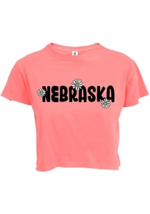 Summit Sportswear Nebraska Womens Pink Sunflower Wordmark Short Sleeve T-Shirt