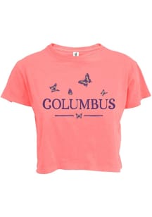 Summit Sportswear Columbus Womens Pink Butterflies Wordmark Short Sleeve T-Shirt