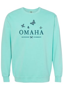 Summit Sportswear Omaha Womens Green Butterflies Wordmark Crew Sweatshirt