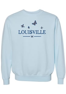 Summit Sportswear Louisville Womens Blue Butterflies Wordmark Crew Sweatshirt
