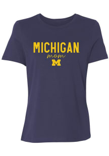 Summit Sportswear Michigan Wolverines Womens Blue Script Mom Short Sleeve T-Shirt