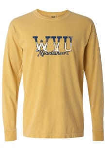 Summit Sportswear West Virginia Mountaineers Womens Yellow Retro Block LS Tee
