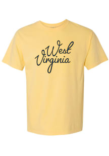 Summit Sportswear West Virginia Mountaineers Womens Yellow Large Script Short Sleeve T-Shirt