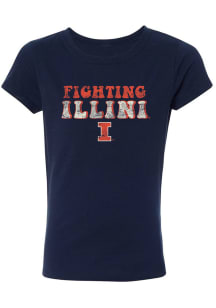 Summit Sportswear Illinois Fighting Illini Girls Navy Blue Bubble Script Short Sleeve Tee