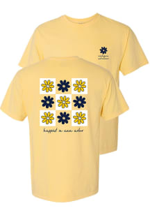 Summit Sportswear Michigan Wolverines Womens Yellow Smiley Flower Squares Short Sleeve T-Shirt