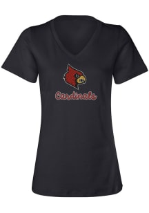 Summit Sportswear Louisville Cardinals Womens Black Rhinestone Short Sleeve T-Shirt