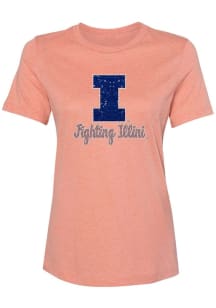 Summit Sportswear Illinois Fighting Illini Womens Orange Rhinestone Short Sleeve T-Shirt