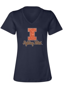 Summit Sportswear Illinois Fighting Illini Womens Navy Blue Rhinestone Short Sleeve T-Shirt