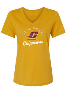 Summit Sportswear Central Michigan Chippewas Womens Gold Perfect V Short Sleeve T-Shirt