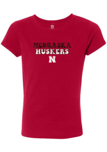 Summit Sportswear Nebraska Cornhuskers Girls Red Bubble Script Short Sleeve Tee