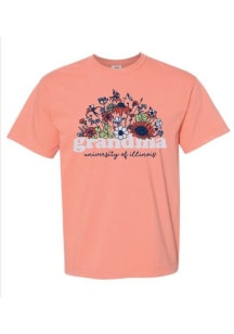 Summit Sportswear Illinois Fighting Illini Womens Orange Floral Grandma Short Sleeve T-Shirt