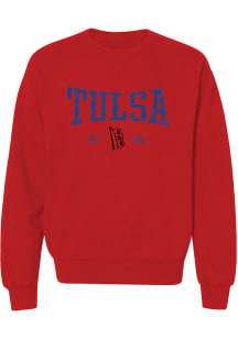 Summit Sportswear Tulsa Golden Hurricane Womens Red Stretch Arch Crew Sweatshirt