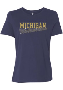 Summit Sportswear Michigan Wolverines Womens Blue Bling Script Short Sleeve T-Shirt