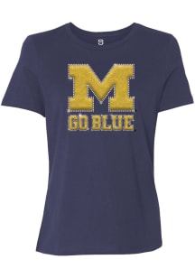 Summit Sportswear Michigan Wolverines Womens Blue Bling Go Blue Short Sleeve T-Shirt