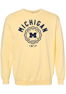 Summit Sportswear Michigan Wolverines Womens Yellow Seal Script Crew Sweatshirt