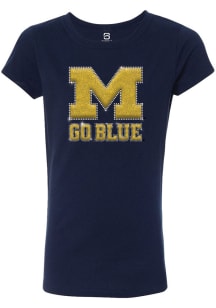 Summit Sportswear Michigan Wolverines Girls Blue Bling Go Blue Short Sleeve Fashion T-Shirt