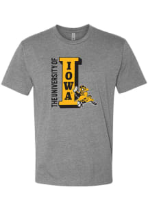 Summit Sportswear Iowa Hawkeyes Grey Vintage Football I Logo Short Sleeve T Shirt