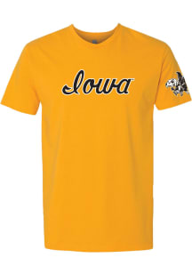 Summit Sportswear Iowa Hawkeyes Gold Vintage Script Sleeve Hit Short Sleeve T Shirt