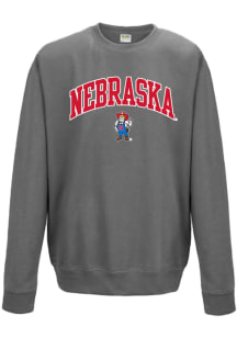 Summit Sportswear Nebraska Cornhuskers Mens Charcoal Twill Arch Mascot Long Sleeve Crew Sweatshirt