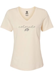 Summit Sportswear Colorado Buffaloes Womens Natural Rhinestone Script Short Sleeve T-Shirt