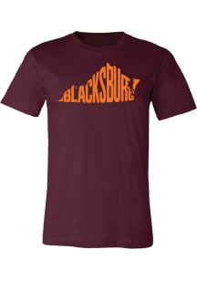 Summit Sportswear Blacksburg Maroon STATE SHAPE Short Sleeve Fashion T Shirt