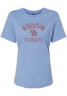 Summit Sportswear Houston Cougars Womens Houston Blue Rhinestone Arch Short Sleeve T-Shirt