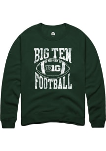 Rally Big Ten Mens Green Football Arch Long Sleeve Crew Sweatshirt