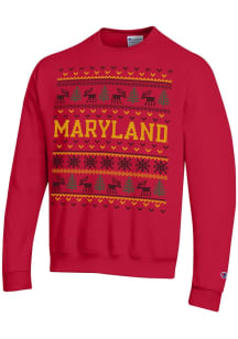 Champion Maryland Terrapins Mens Red Christmas Long Sleeve Crew Sweatshirt
