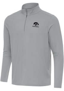 Antigua Iowa Hawkeyes Mens Ash Intent Football Long Sleeve Qtr Zip Pullover