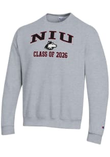 Champion Northern Illinois Huskies Mens Grey Primary Class of 2026 Powerblend Long Sleeve Crew Swe..