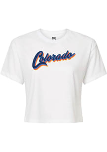 Summit Sportswear Colorado Womens White Shadowed Script Short Sleeve T-Shirt