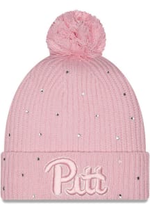 New Era Pitt Panthers Pink Rhinestone Cuff Pom Womens Knit Hat