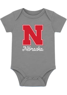 Nebraska Cornhuskers Baby Grey Script Short Sleeve One Piece