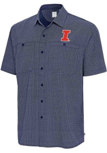 Antigua Illinois Fighting Illini Mens Navy Blue Mosiaic SS Short Sleeve Dress Shirt