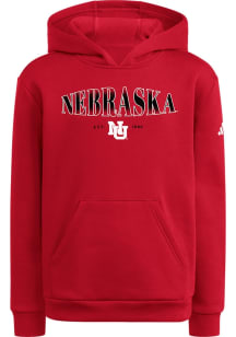 Adidas Nebraska Cornhuskers Youth Red Puffed Out Long Sleeve Hoodie