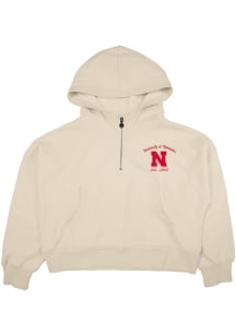 Blue 84 Nebraska Cornhuskers Womens Khaki Three Friends Hooded Sweatshirt