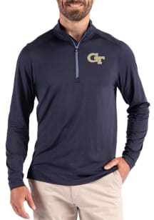 Cutter and Buck GA Tech Yellow Jackets Mens Navy Blue Coastline Long Sleeve Qtr Zip Pullover