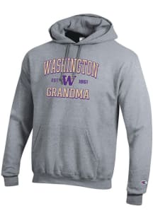 Champion Washington Huskies Mens Grey Est. Date Grandma Powerblend Long Sleeve Hoodie