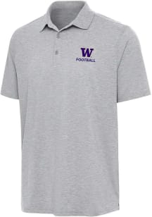 Antigua Washington Huskies Mens Grey Heather Football Par 3 Short Sleeve Polo