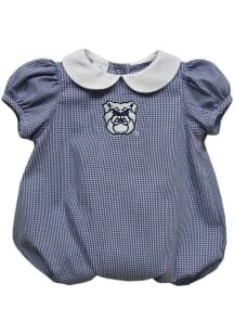 Vive La Fete Butler Bulldogs Baby Navy Blue Gingham Collar Short Sleeve One Piece