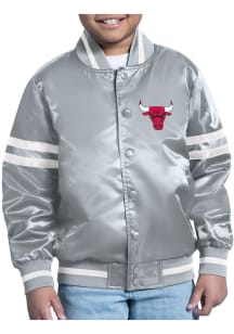 Starter Chicago Bulls Youth Grey Comic Satin Medium Weight Jacket
