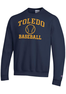 Champion Toledo Rockets Mens Navy Blue Baseball Icon Powerblend Long Sleeve Crew Sweatshirt
