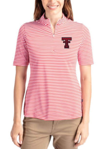 Cutter and Buck Texas Tech Red Raiders Womens Red Virtue Eco Pique Stripe Short Sleeve Polo Shirt
