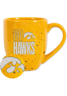 Iowa Hawkeyes Go Hawks 16oz Speckle Ceramic Mug - Gold