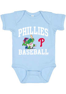 Soft As A Grape Phillie Phanatic Philadelphia Phillies Baby Light Blue Arched Wordmark Short Sleev..