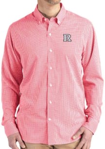 Cutter and Buck Rutgers Scarlet Knights Mens Red Gingham LS Woven Long Sleeve Dress Shirt