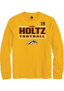 Vance Holtz Western Michigan Broncos Gold Football NIL Stacked Box Long Sleeve Player T Shirt