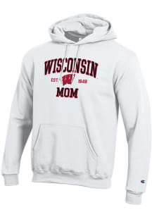 Champion Wisconsin Badgers Mens White EST Date Mom Powerblend Long Sleeve Hoodie