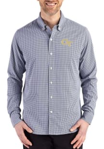 Cutter and Buck GA Tech Yellow Jackets Mens Navy Blue Skyline Long Sleeve Dress Shirt